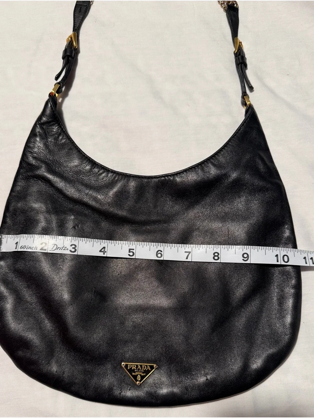 Prada Black Leather Hobo with Gold Chain Accent and dust bag .